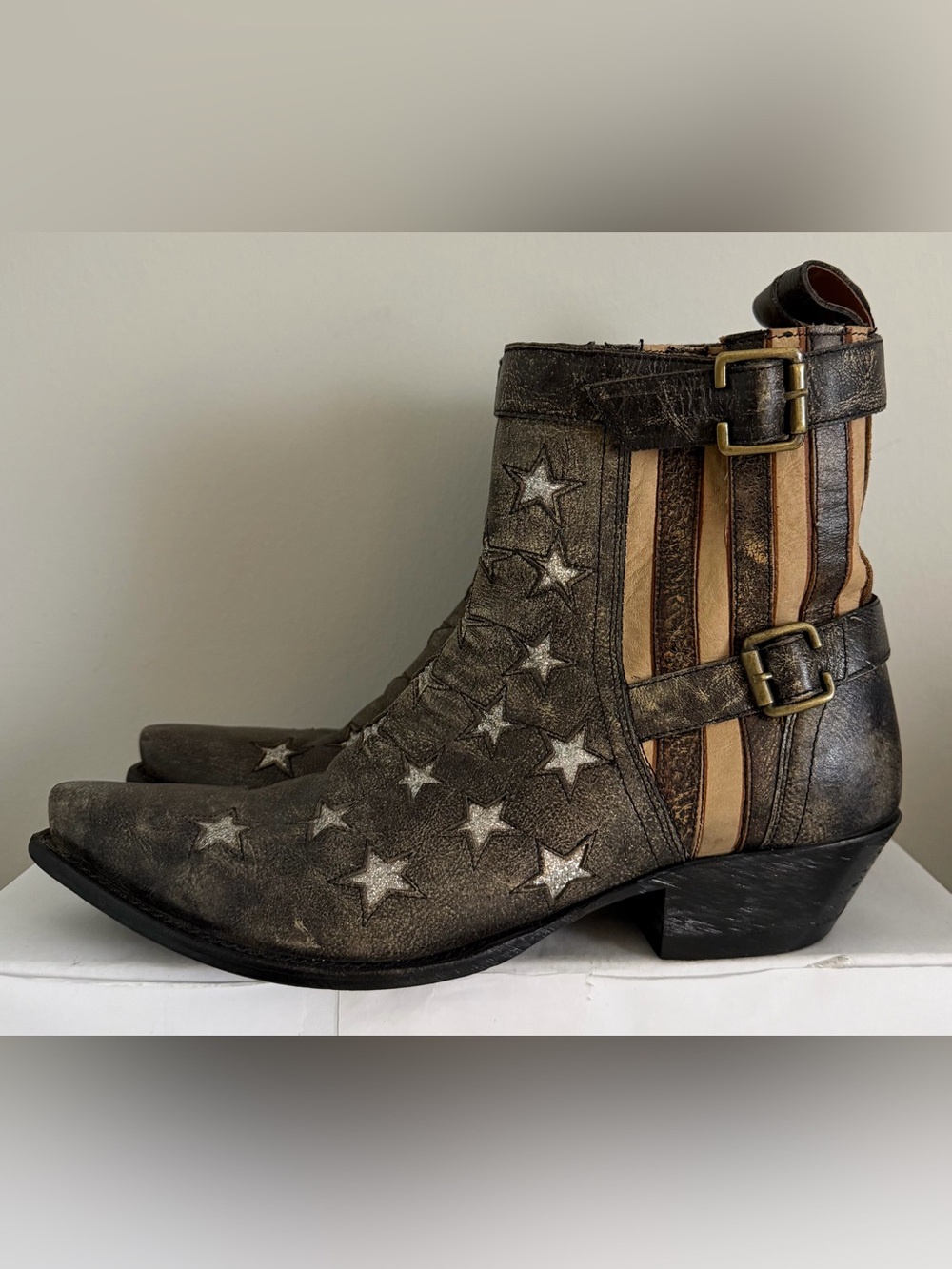 Dan Post Womens Boots Size 10M Red, White & Blue Distressed Leather Bootie